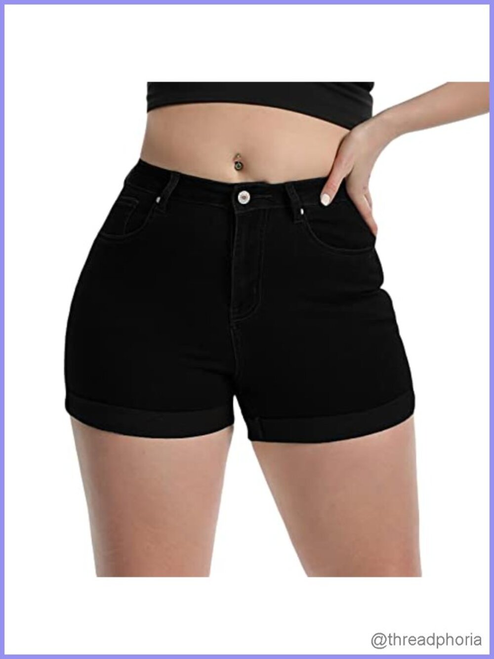 High Waisted Stretchy Denim Jean Shorts Folded Hem Summer Casual